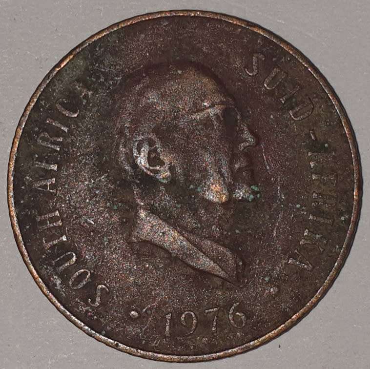 1976 - 2 CENT COIN (TWO CENT COIN) - RSA - BRONZE - KM#83 - BILINGUAL LEGEND - WILDEBEEST